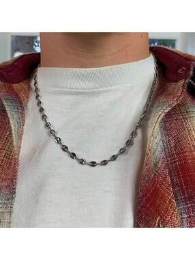 Y2k Cyber Vintage 2000s style Coffee Bean Stainless Steel Silver Necklace. High
